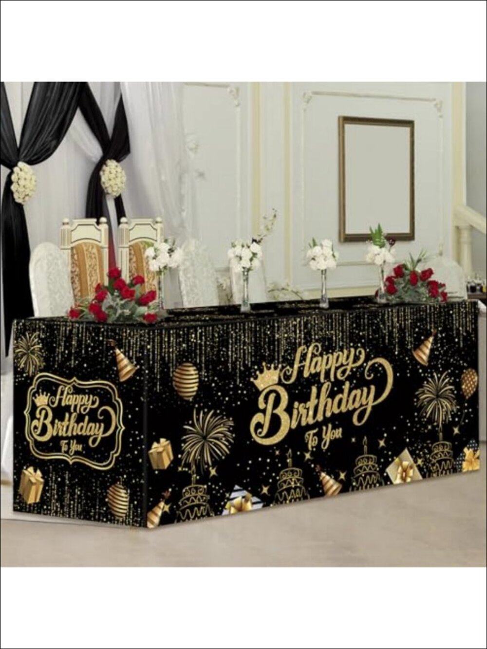 Happy Birthday Tablecloth Polyester Fitted Rectangular 72x30 Party